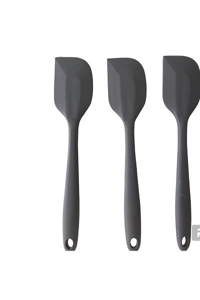 bybirgül Pink Rose Fireproof Non-Stick Silicone Flat Spatula, Dough Scraper Set of 3 Anthracite