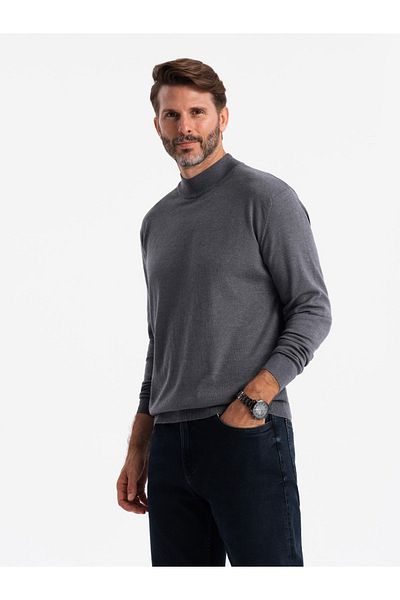 OMBRE Herren Strick-Halbgolf mit Viskose - grau meliert V3 OM-SWTN-0100 XXL