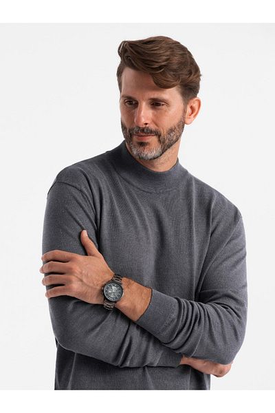 OMBRE Herren Strick-Halbgolf mit Viskose - grau meliert V3 OM-SWTN-0100 XXL