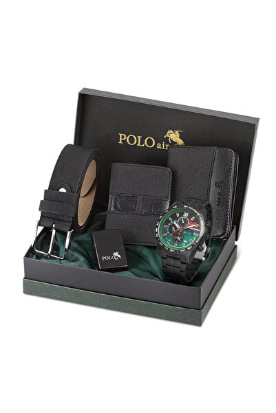 Polo Air Erkek Set Kombin Kemer Cüzdan Kartlık Çakmak Kol Saati Hediyelik Kut...