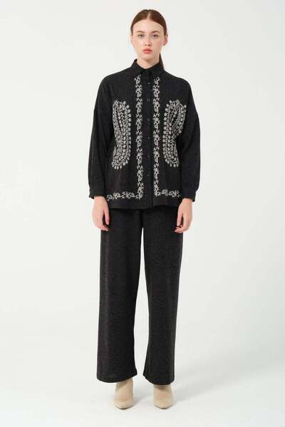 Hatun Atila Черен бродиран костюм Hera от две части - 7671