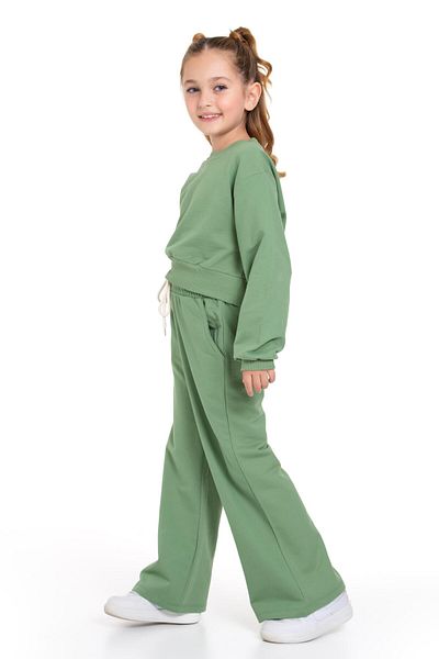 zepkids Wide Leg Green Color Girl's Tracksuit Set