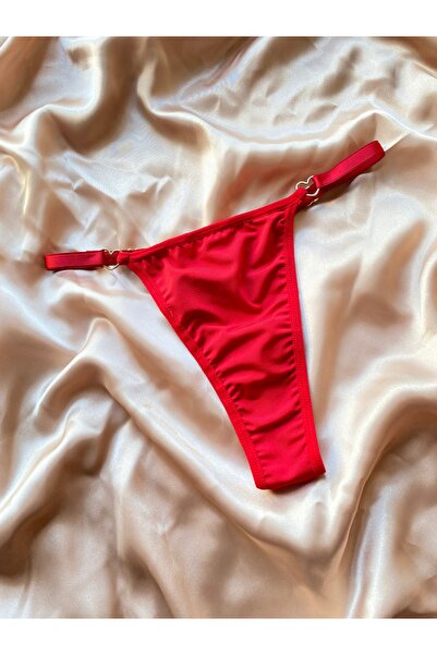 Maly Love Kadın Kırmızı Kalp Detaylı Ayarlanır Bel Tanga String