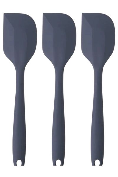 bybirgül Pink Rose Fireproof Non-Stick Silicone Flat Spatula, Dough Scraper Set of 3 Anthracite