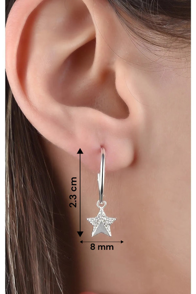 jelux silver Gümüş 925 Ayar Taşlı Halkalı Kutup Yıldızı Model Küpe