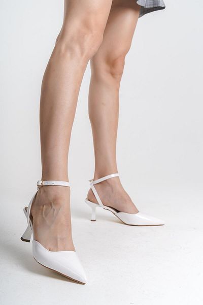 Bak Store Patent Leather White Pointed Toe Buckle Women's Heeled Shoes
