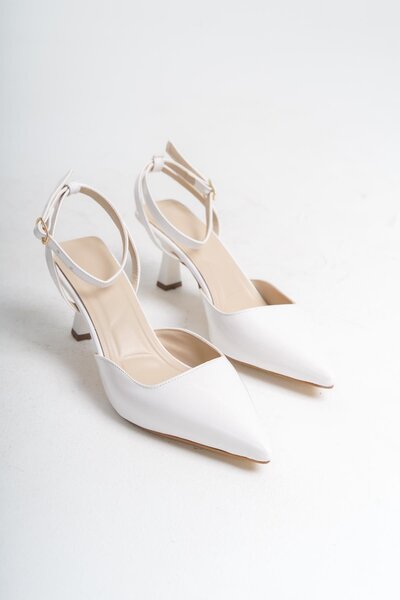 Bak Store Patent Leather White Pointed Toe Buckle Women's Heeled Shoes