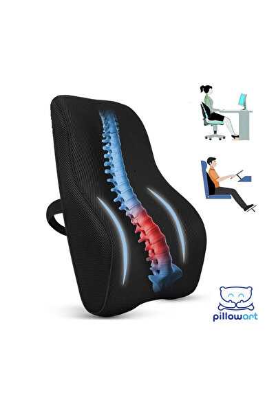 PİLLOWART Hafızalı Köpük  Sırt Yastığı -Ofis  ve Araba Koltuğu için Ergonomik  Arka  Elastik Yastık