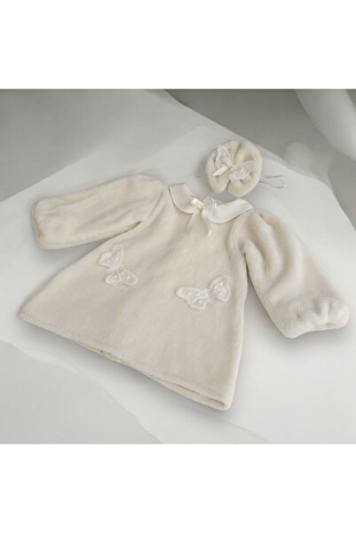 Yino Özel Tasarım Krem Peluş Kız Bebek Elbise