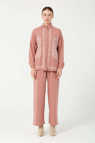Hatun Atila Hera 7671 Powder - Embroidered Double Fabric Set