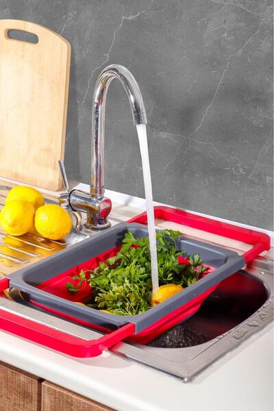 HOMENIVA Red Foldable Rectangular Strainer 5.5 Lt