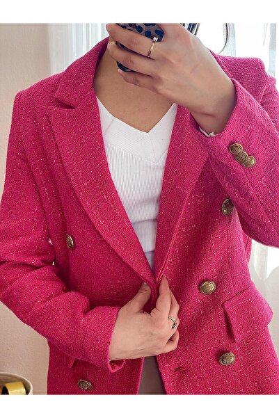 Azra Kadın Tüvit Ceket Gold Düğme Detaylı