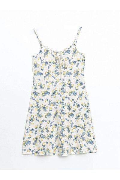 LC Waikiki Γυναικείο φόρεμα LCW Comfort με κίτρινο τετράγωνο γιακά με στάμπα