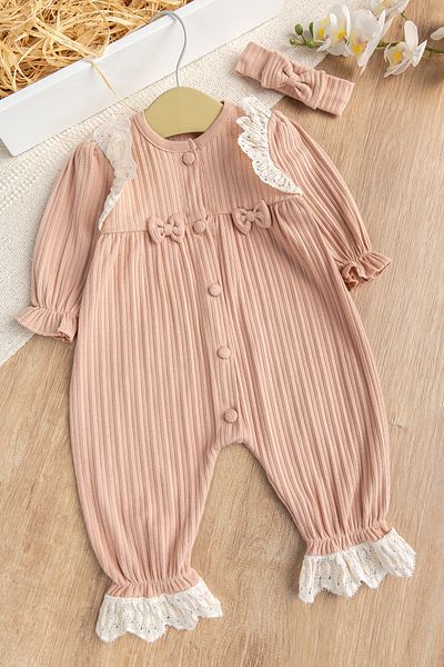 Babymod 100% Cotton Combed Baby Girl Jumpsuit with Laced Bow