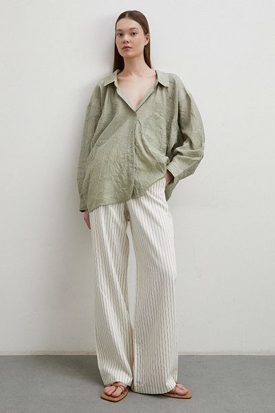 Never more Khaki Colored Oversize Crocheted Shirt