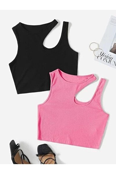 Lorya Giyim Kadın 2'li Paket Pamuklu Vücuda Yapışan Fitilli Sıfır Kol Damla Y...