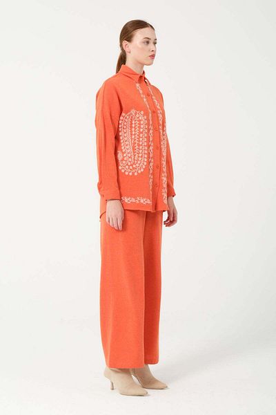 Hatun Atila Orange Hera Fabric Embroidered Double Set - 7671
