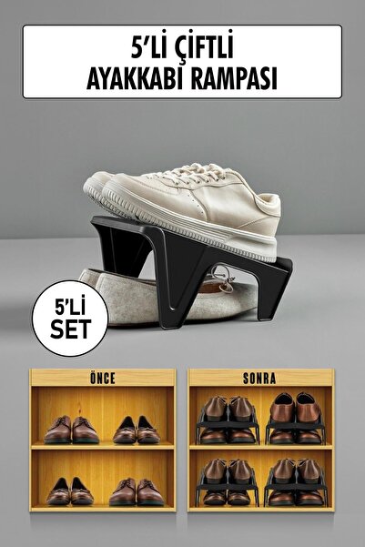 EWs مجموعة من 5 منحدرات أحذية مزدوجة ومنظم ومنظم لرف الأحذية