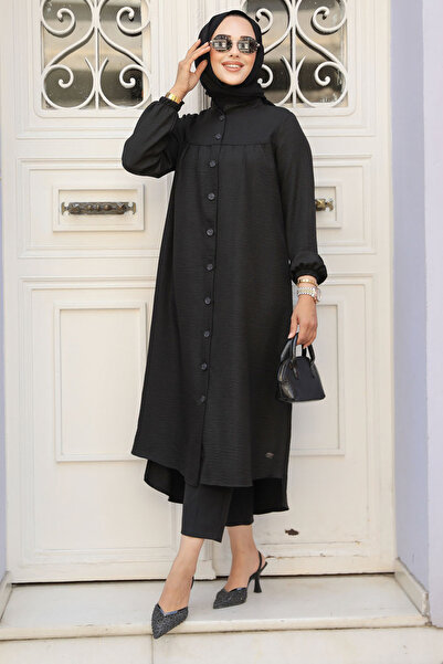 Neva Style Düğmeli Siyah Tesettür Tunik 5642S