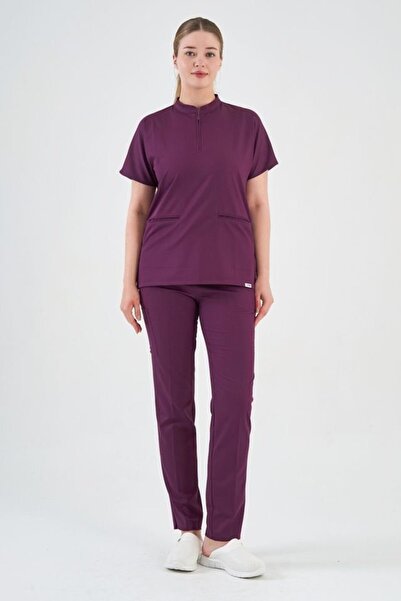 Owlet Medikal Likralı Mürdüm Fermuar Detaylı Cerrahi Takım