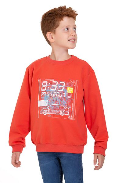 zepkids Crew Neck Car Printed Tile Color Boy's Sweatshirt