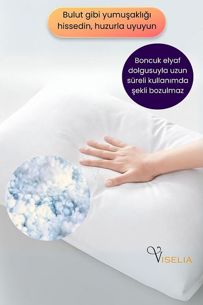 Viselia Pillow Bead Fiber 2 Pieces Antibacterial Filling Extra Soft Sleeping Pillow Cotton Case 700 Gr