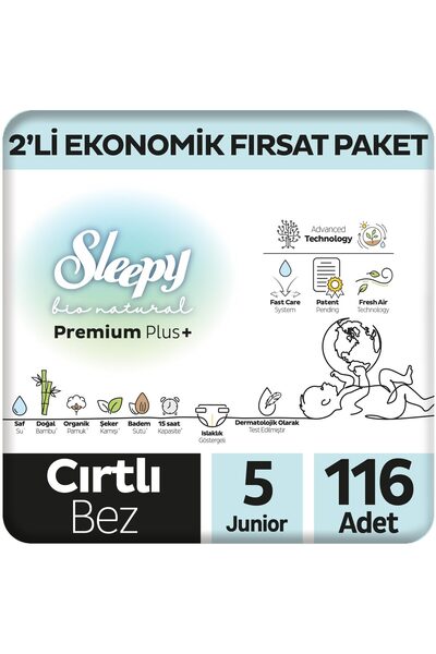 Sleepy Bio Natural Premium Plus 2'li Ekonomik Fırsat Paketi Bebek Bezi 5 Numa...