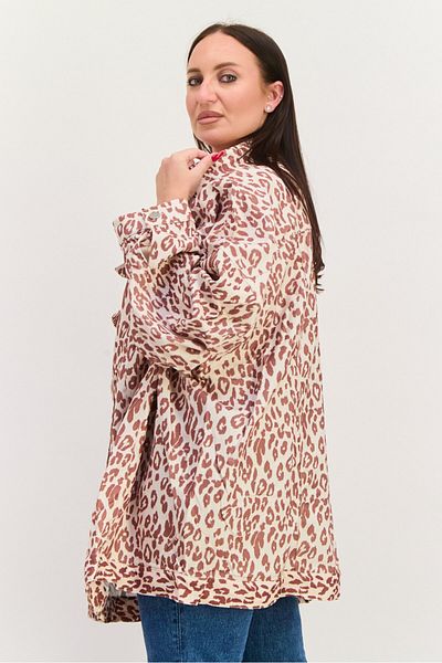 Daisy Street Women Plus Size All Over Printed Jacket Shirt, Beige