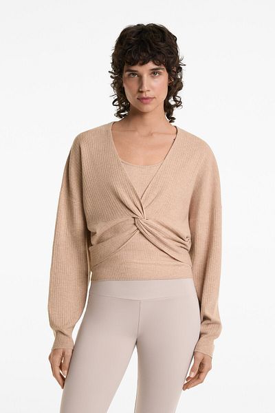 Oysho Knit crop jumper with crossover design
