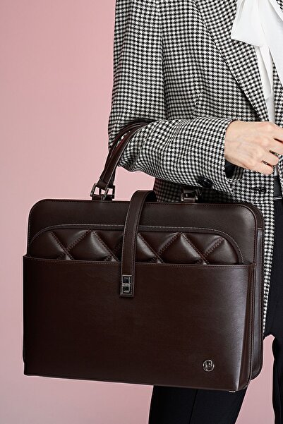 MORCA حقيبة كمبيوتر محمول نسائية مبطنة باللون البني