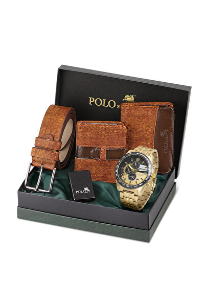 Polo Air Erkek Set Kombin Kemer Cüzdan Kartlık Çakmak Kol Saati Hediyelik Kut...