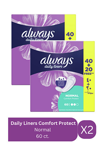 Always فوط صحية يومية | عادية | 60 قطعة | عبوة مزدوجة