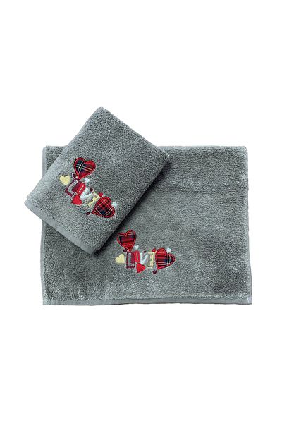 Lucy and Home Σετ πετσετών Love Micro Cotton - 2 τεμαχίων, Κεντημένη καρδιά, 100% βαμβάκι, 40x60cm