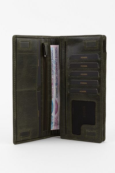 Fossil Boxed Genuine Leather Crayz Khaki Unisex Hand Portfolio Card Holder Wallet with Extra Card Holder