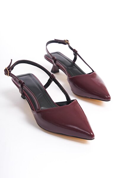 Bak Store Claret Red Patent Leather Pointed Toe Buckle 3 cm Heeled Shoes