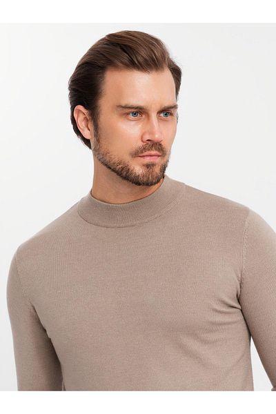 OMBRE Herren Strick-Halbrollkragenpullover mit Viskose - Dunkelbeige V3 OM-SWTN-0125 XXL