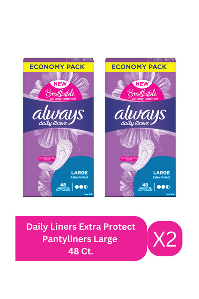 Always فوط صحية يومية للحماية الإضافية | حجم كبير | 48 قطعة | عبوة مزدوجة