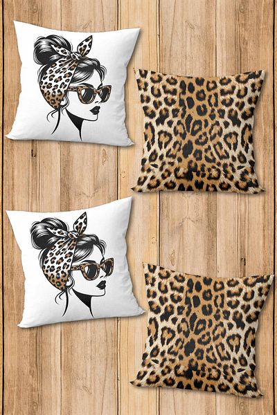Doruklar Home Collection Double Side Printed Shiny Fabric Modern Pattern 4 Piece Throw Pillow Cover Set