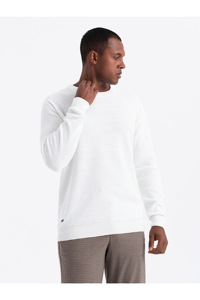 OMBRE Herren Strickpullover RELAXED FIT in Rautenwebung - gebrochenes Weiß V1 OM-SWSW-0110 L