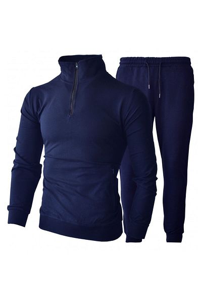 Tuwan Men's Tracksuit Set Half Zipper Stand Collar 2 Yarn Combed Cloth Vibrant Color Texture