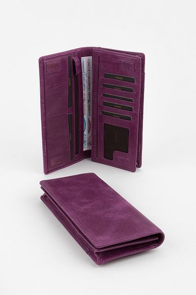 Fossil Boxed Genuine Leather Crazy Purple Unisex Hand Portfolio Card Holder Wallet with Extra Card Holder