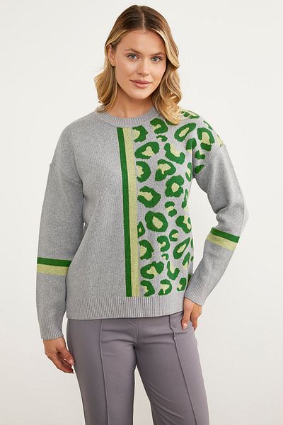 Sementa Pulover cu combinație leopard colorat - gri