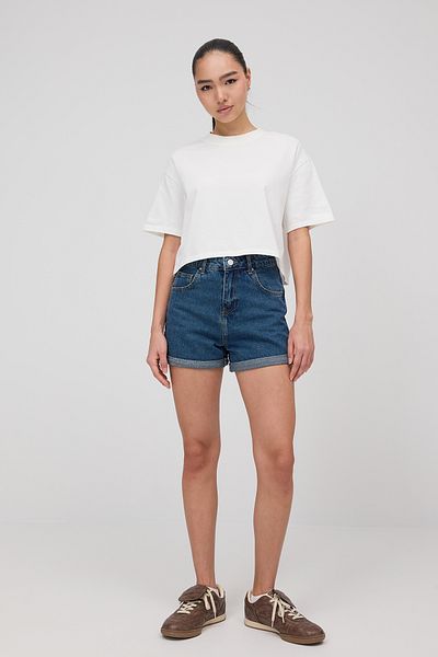 Addax Tricou Crop de bază cu gât crew P10377