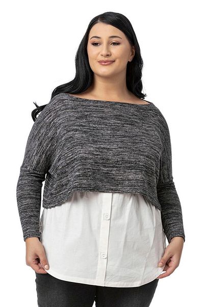 DISENTIS MODEST Plus Size Button Detailed White Shirt Skirt with Elastic Waist