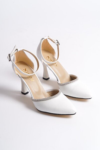 Bak Store White Skin Stone 7 cm Heeled Women's Shoes