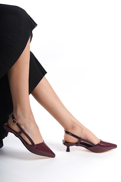 Bak Store Claret Red Patent Leather Pointed Toe Buckle 3 cm Heeled Shoes