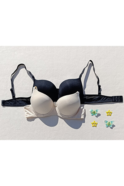 siyalife Pachet de 2 sutien cu captuseala cu captuseala cu nervuri economice