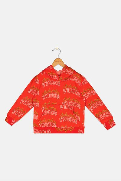 Originals by Brooklyn Cloth Toddlers Boy Long Sleeve Allover Print Hooded Sweatshirt, Red Combo