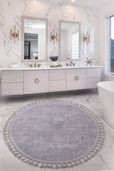 Dokumacıoğlu Nova Grey (100x100 cm) Στρογγυλό χαλάκι μπάνιου με κρόσσια, αντιολισθητικό χαλί που πλένεται