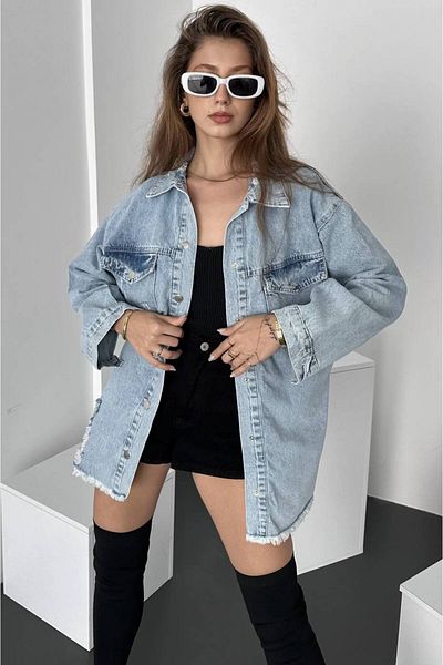 ÇEÇİM JACHETĂ CAMASĂ OVERSIZE DETALIE RUPITĂ BUCĂTĂRĂ FEMEI HYN-58035